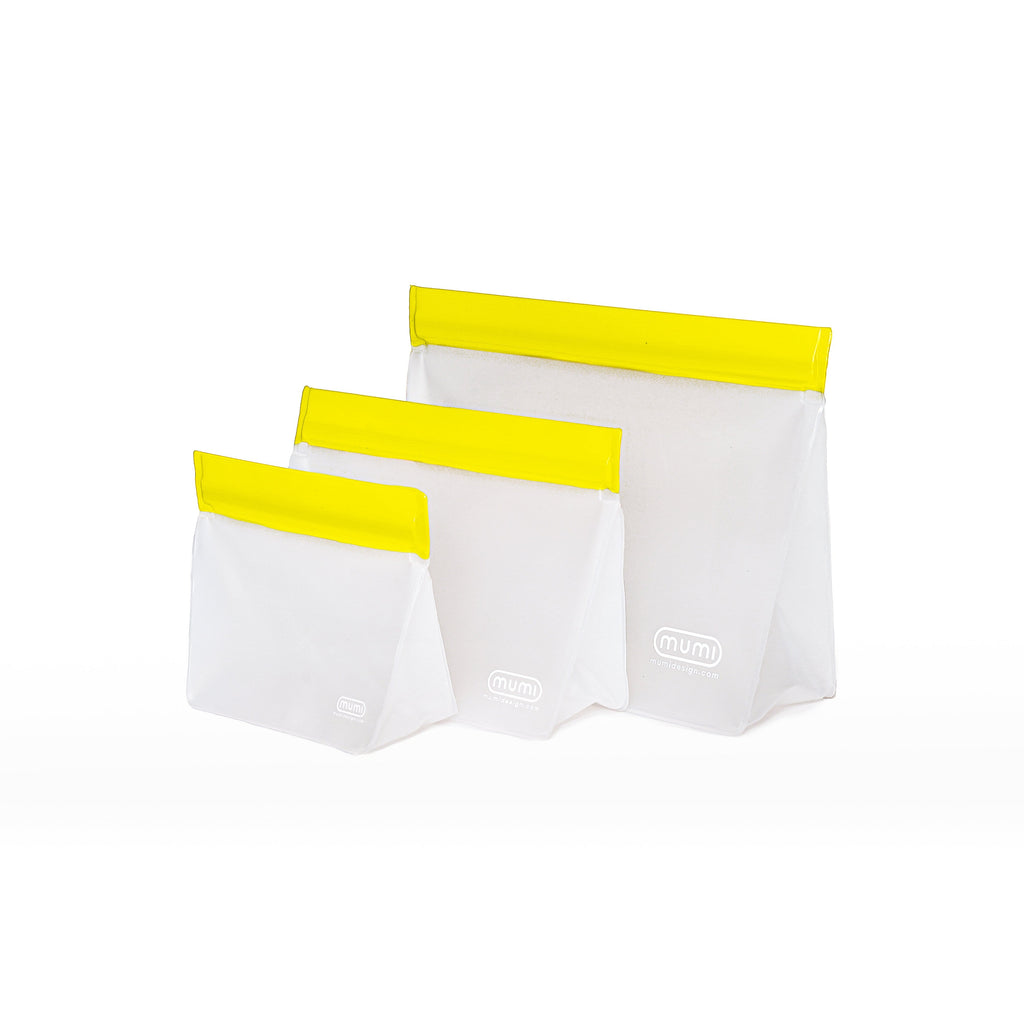 mumi yellow reusable zip up bags